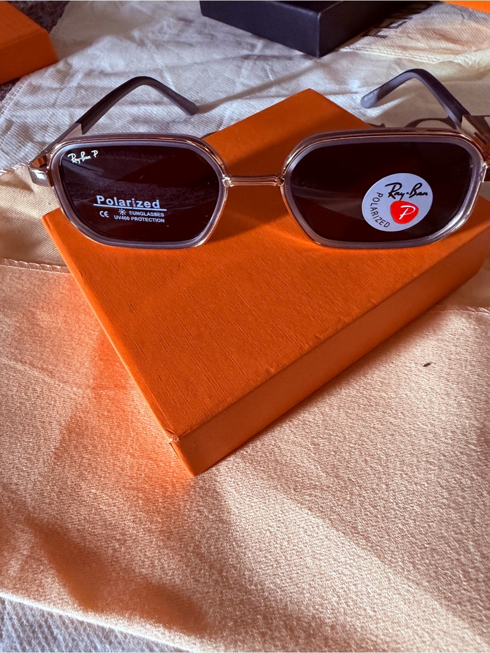 Ray-Ban Polarized Hexagonal Sunglasses in Black and Clear